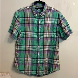 Ralph Lauren 100% Cotton Plaid Short Sleeve Yarn Dyed Madras Size L